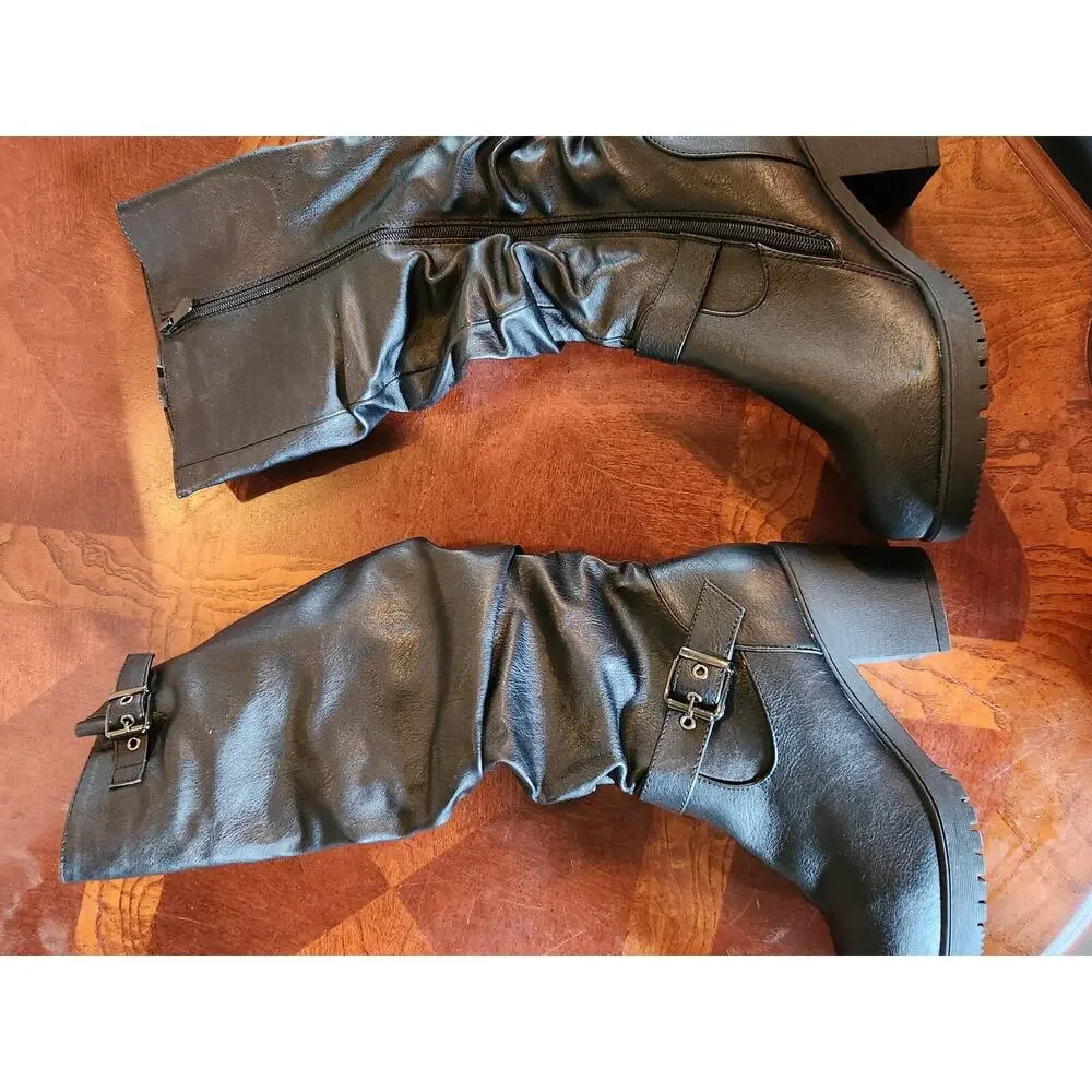 Dream Pairs Black Knee High Boots Womens Size 9 Buckle Side Zip
